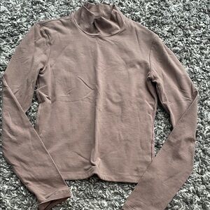 Abercrombie & Fitch Long Sleeve Mock Neck Top - Taupe